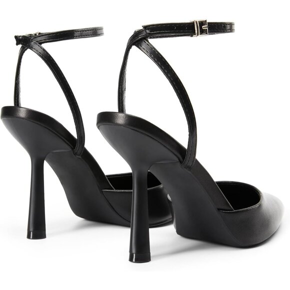 Women Black  High Heels Closed Pointed Toe Dress Ankle Strap Stiletto Heel Party - Picture 3 of 7